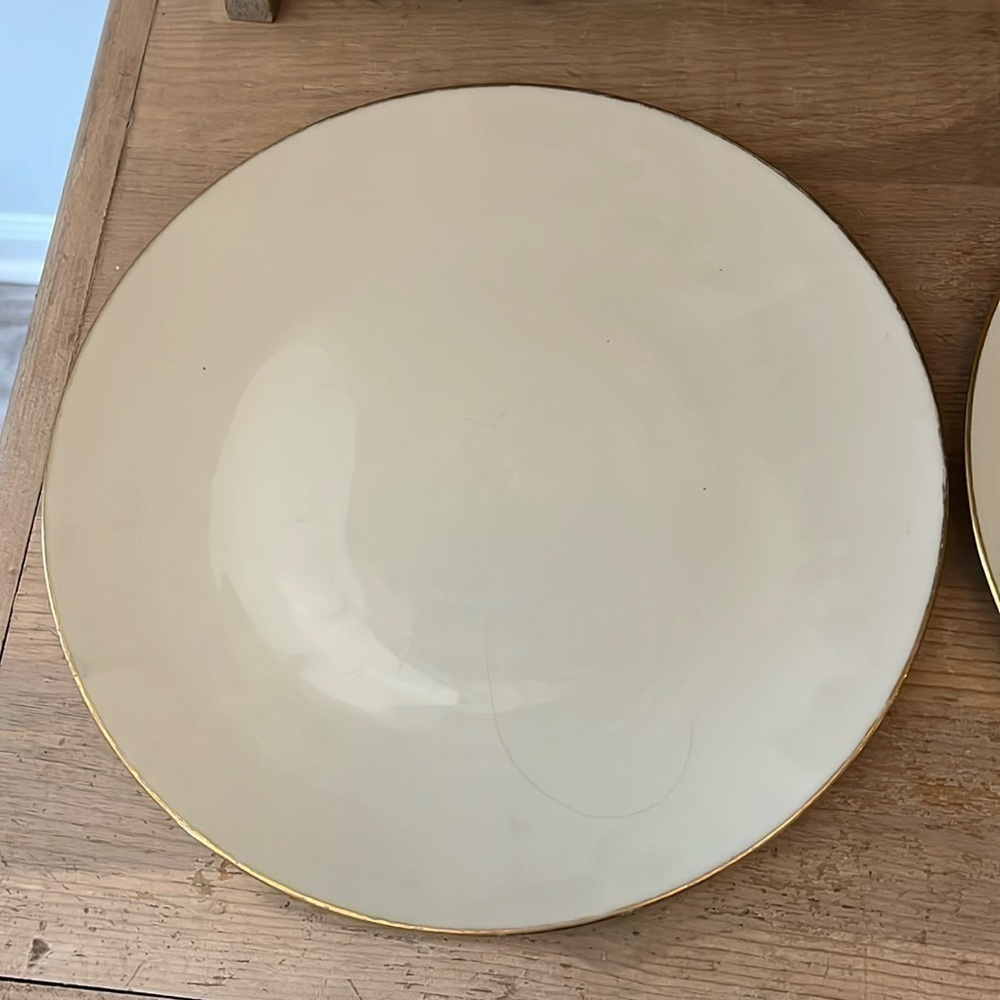 Set of 2 Lenox Olympia Dinner Plates Gold Rimmed Made in USA 10.5” Cream Color